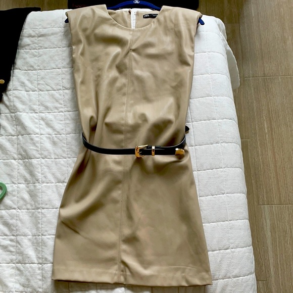Zara | Dresses | Zara Tan Leather Dress Xs Worn Once | Poshmark